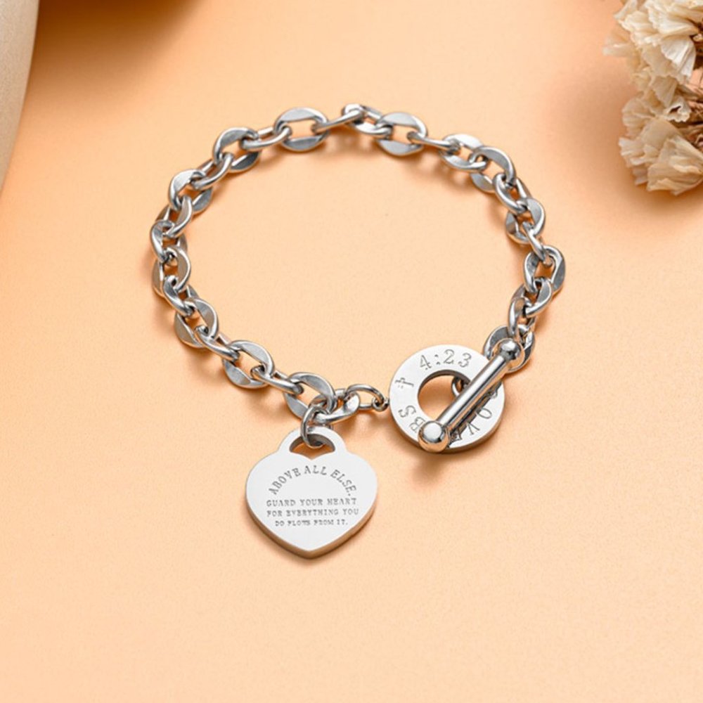 NEW Heart Charm Stainless Steel Bracelet - Picture 2 of 5